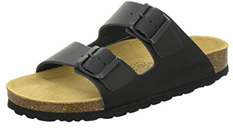 AFS-Schuhe 2100, Bequeme Damen Pantoletten echt Leder, praktische Arbeitsschuhe, Hausschuhe, Handmade in Germany (42 EU, schwarz)