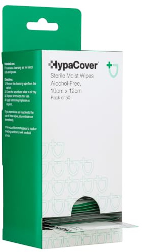 Safety First Aid HypaClean Pack of 50 Sterile Moist Wipes Dispenser | Alcohol-Free Wipes for Wound Cleansing