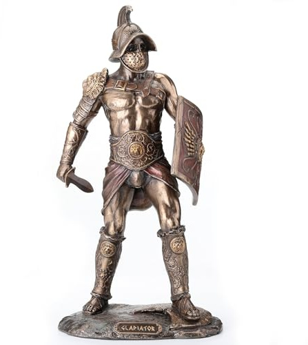 Veronese Design Statua di spartaco romano gladiatore brandendo spada e scudo, alta 25,4 cm, scultura in resina colata a freddo, finitura bronzo anticato
