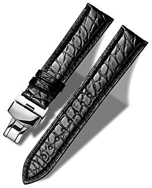 MUENShop Alligator Uhrenarmband Echtes Krokodilleder Armband 18mm 19mm 20mm 21mm 22mm 23mm 24mm Schwarz Braun Blau Ersatz Uhren Band für Herren Damen