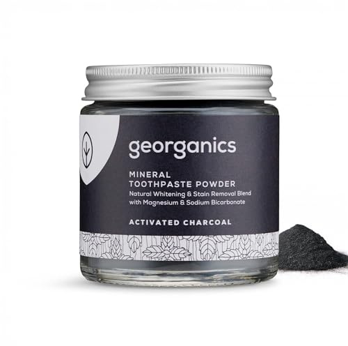 Georganics Mineral Toothpaste Powder - Activated Charcoal Stain Removing & Teeth Whitening Powder - 100% Natural - SLS, Glycerine & Fluoride Free - Certified Natural, Vegan and Cruelty-Free - 120ml