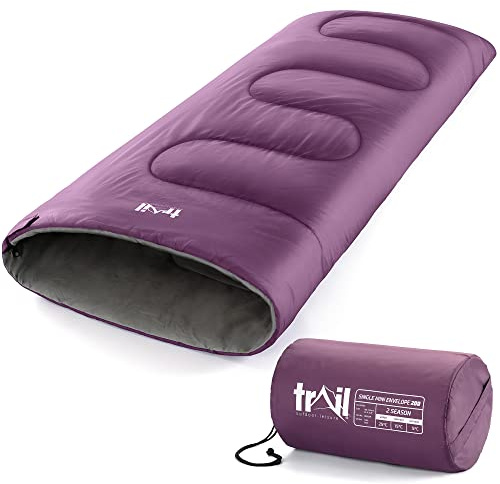 Trail Kids Sleeping Bag, Mini Envelope 200gsm, 2 Season Summer Spring Autumn, Boys, Girls, Outdoor Camping, Lightweight Compression Carry Bag, 160cm x 65cm