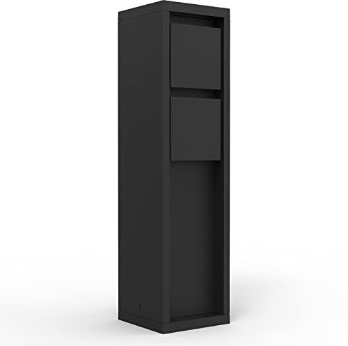 LUTEC Presa esterna Mains a 2 scomparti, colore nero, IP54, resistente alle intemperie, 3500 Watt, rettangolare, 8 x 8 x 31 cm, colonna per presa multipla, presa elettrica da giardino