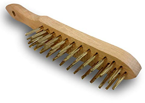 Kibros Lot 10 brosses à main soudeur 4 rangs fil acier dur rond laitonné | Fil acier dur rond laitonné, 4 rangs, monture bois, sortie du fil 25 mm, nettoyage décapage brossage soudures.