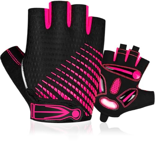 BTNEEU Guanti da Ciclismo Moto da Montagna Guanti MTB Bici con Gel Antiurto Antiscivolo, Mezze Dita Guanti Ciclismo Estivi Uomo Donna, Traspirante Guanti Bicicletta per Outdoor Sport (rosa, S)