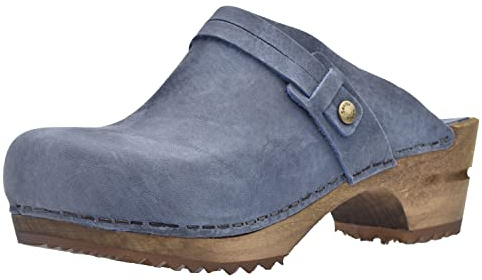 Sanita Ursana offener Clogs | Original handgemacht | Leder-Holzclogs für Damen | Blau | EU 40