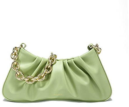 JOLLQUE Axelväska för kvinnor, liten läder dumplings väskor handväska plånbok, guldkedja kväll clutch plånböcker, Grön, S, Klassisk (Classic)