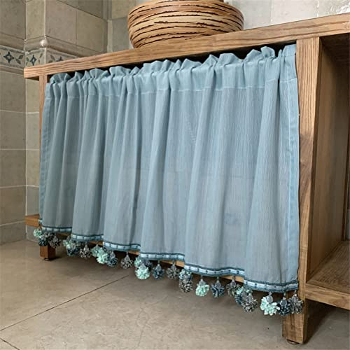ACMHNC Rideau Brise-bise Transparent de Style Campagnard Vintage Voilage de Cuisine Court Demi Rideau Décoration de Café Bistrot Cuisine Placard,Bleu,100cm x 80cm /39*31