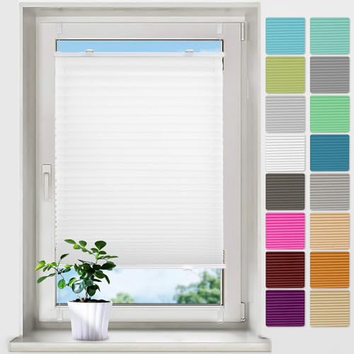 bobodeco Plissee ohne Bohren Plissees Klemmfix - Weiß 90 x 80 cm (BxH) - Easyfix Plisseerollo Jalousie Faltrollo Blickdicht - Sichtschutz - Sonnenschutz Fertifplissee - Rollos für Fenster und Tür