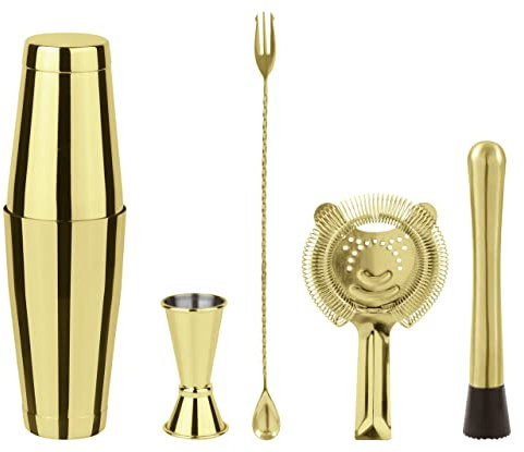 Sambonet Paderno Mixology Set Accessori da Bar, 5 Pezzi Oro