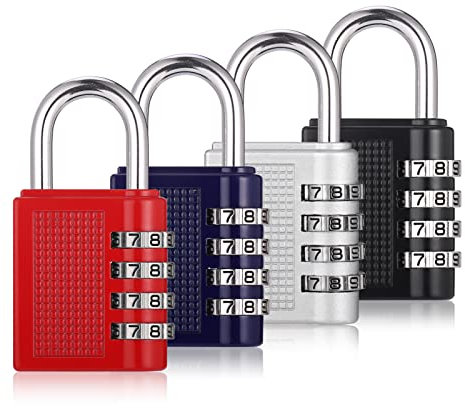 4Pcs Combination Padlock, Heavy Duty Metal Padlock for Gym Locker, Padlocks with Code, Gym Locker Padlocks, Waterproof Combination Lock for Gate Shed Door Suitcase (Black Red Silver Blue)