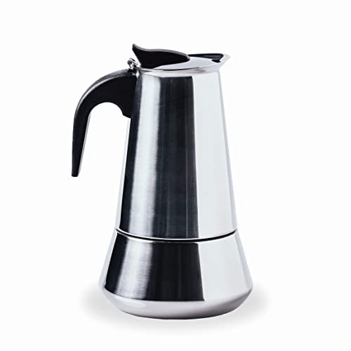 Lacor - 62033 - Milan Cafetière italienne, Cafetière express, Acier inoxydable 18/10, Tout convient au feu y compris induction, Lave-vaisselle, Capacité de 4 tasses, Fini brillant