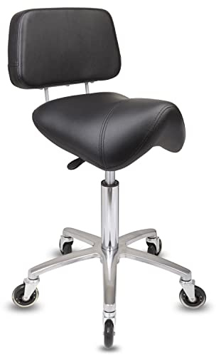 Staboos Rollhocker bis 160 kg - Premium Sattel Sitz mit Lehne - Praxishocker (Premium Rollen) Drehhocker höhenverstellbar (55 cm bis 75 cm) Sattelhocker