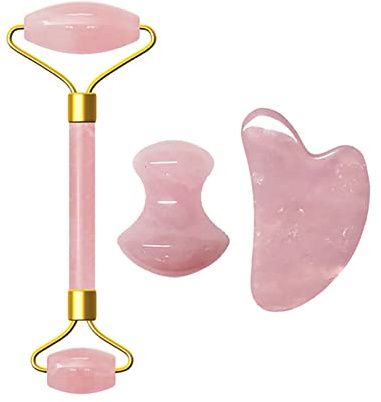 Natürlicher Gouache-Schaber Jade-Roller Rosenquarz-Massage-Rolle Gouache-Schaber Rosa Kristall-Gesichtsschaber Jade-Gesichtsrolle,Typ F