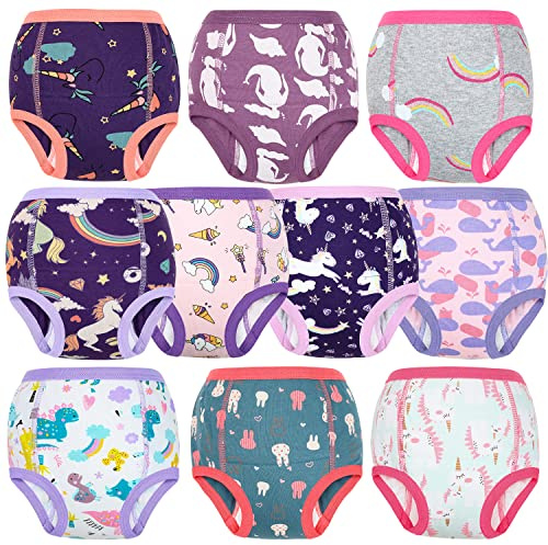 FLYISH DIRECT Potty Training Pants Cotton, Strong Absorbent Reusable Toddler Training Pants Girls, Baby Potty Training Underwear 10 Packs - Purple, 7 Years
