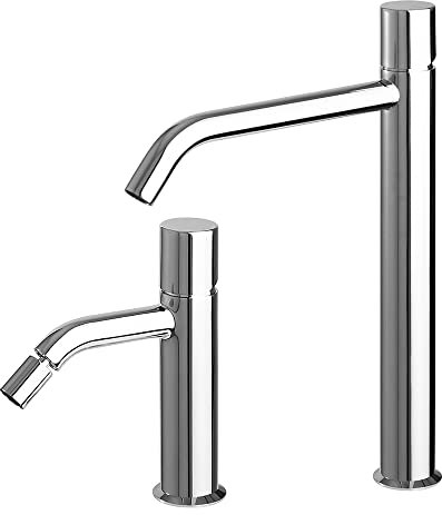 Inbagno Set miscelatori lavabo Alto e Bidet tondi monocomando, Cromato Lucido in Ottone, con Leva di Comando cilindrica, Serie Gemma