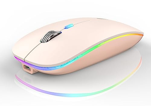 Uiosmuph G12 Maus Kabellos, Leise Wiederaufladbar Wireless Mouse,Pink | 2.4G, 3 DPI(1000/1200/1600), 7 LED-Farben, Akku-Anzeige, USB-C aufladbar, tragbar, USB-C Adapter, für PC/Laptop/MacBook