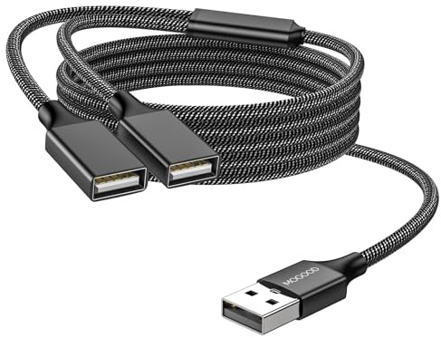 MOGOOD USB-Splitter Kabel 1m, PC, Mac, PS5, schwarz,Laden+Daten,Multiport | Nylon-Geflecht, Aluminium, 480Mbps, Laden & Daten, Plug-Play, Multiport, USB-Hub, Ladeadapter, Büro, Reisen, Zuhause, Gaming