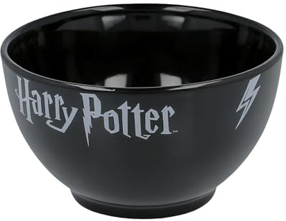 Elbenwald Harry Potter Müslischale - Bowl mit Icons Logo Brille Blitz Motiv - 600 ml - 8 cm Höhe - Ø 13 cm - Keramik - Schwarz