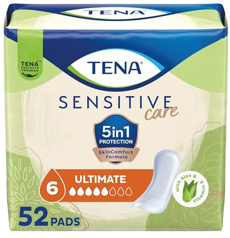 Tena Incontinence Pads, Bladder Control & Postpartum for Women, Ultimate Absorbency, Regular Length, Sensitive Care, 52 Count