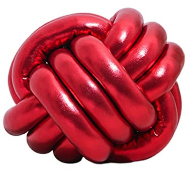 POTRUWE Knotenkissen, weich, dekoratives Dekokissen, rund, geknotet, Plüschkissen, handgefertigt, Kissen für Schlafzimmer, Sofa, Couch, 20 cm (Rot)