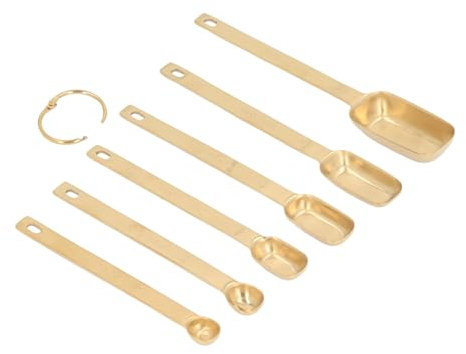 Metal Measuring Spoons, Stainless Steel Clear Marking Measuring Spoon Set Rectangle for Baking (Gold)