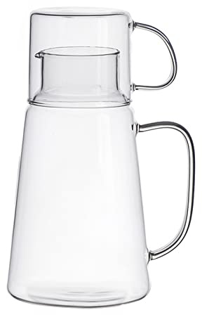 Bedside Water Carafe and Glass Set,1200ml Water Carafe with Cup Glass Carafe with Tumbler Iced Coffee Cup Mouthwash Decanter for Bathroom(Clear)