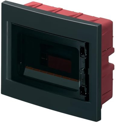 Centralino ad incasso, 8 moduli, con morsettiera 6x10mm, nero, IP40, sportello in policarbonato fume' - Elettrocanali EC63008NE