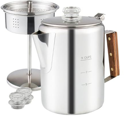 iFutniew Cafetera percoladora para café, estufa para camping, cafetera, acero inoxidable, camping, al aire libre, 9 tazas