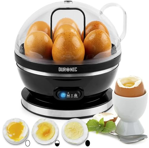 Duronic EB27 BK Eierkocher, Eierkocher für 7 Eier, 400 Watt Eierkocher, Härtegrad von weich bis hart, Überhitzungsschutz und Timer, Eierkocher mit Messbecher und Eipick, Frühstücksei für Familie
