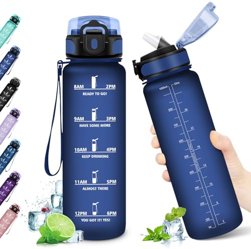 KollyKolla Borraccia 1 litro, Bottiglia Acqua con Cannuccia, a Prova di Perdite, Borraccia Motivazionale, Borracce per Adulto, Sport, Scuola, Ciclismo, Gym