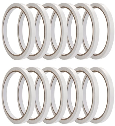 TESSTSY 12 Rollos Cinta Doble Cara Scrapbooking Fina, Cinta Autoadhesiva de Doble Cara Papel, Cara Cinta Autoadhesiva para Costura, Manualidades, Álbum de Recortes (6mm, 10 M/Rollen)