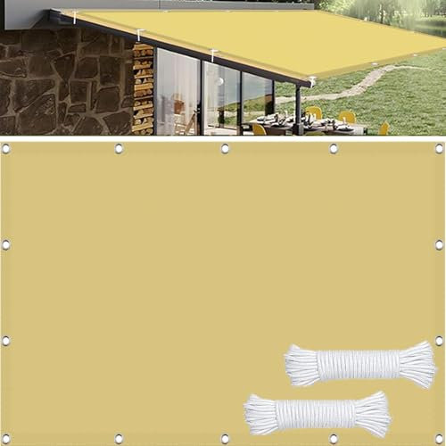 Balkonverkleidung Balkonabdeckung 1.7 x 4.4 m Wetterschutz, 100% Polyester, Viele Größe Und Farben, Einfachen Aufhängen Sonnensegel Wetterbeständig mit Seil für Garten Terrasse Pergola, Creme Farben
