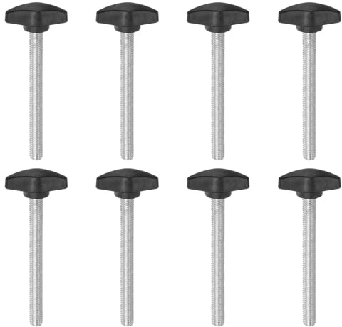 sourcing map Lot de 8 boutons en T M8 x 75 mm - Filetage mâle - En plastique - Vis moletées - Noir