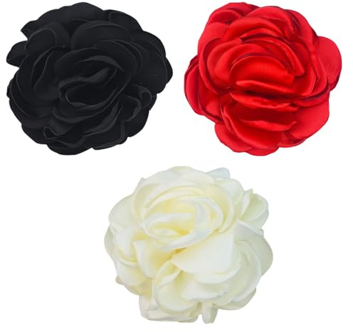 3 Stück Brosche Pin für Frauen Blumenbrosche,Brosche Damen Zubehör zum Hochzeit Bankett Party (Schwarz Rot Weiß)