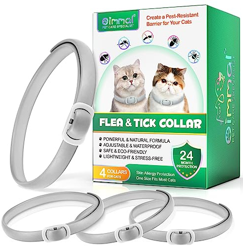4 Pezzi Collare Antiparassitario per Gatti, Collare Antipulci Gatto Naturale, Impermeabile Collare Antipulci e Zecche per Gatti, 24 Mesi (A)