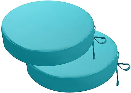PRIMEPATIO Set di 2 cuscini per sedia da esterno, rotondi, impermeabili, per esterni, non stinge, con nastri, per mobili da terrazza, 35 x 35 cm, blu (blu cielo, 40 x 40 x 7cm)