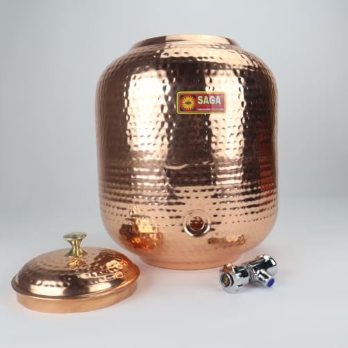 Distributeur d'eau en cuivre martelé avec robinet Matka Récipient à eau Tanki Pot en cuivre 4 litres Pichet en cuivre avec robinet