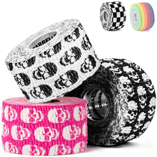Barbell UP Professionell tyngdlyftning tumtejp – skyddar fingertejp, lim för cross training, styrketräning, yoga och gym, handgreppsstöd för tyngdlyftning, marklyft, skivstångskrok grepp (Mix Skulls)