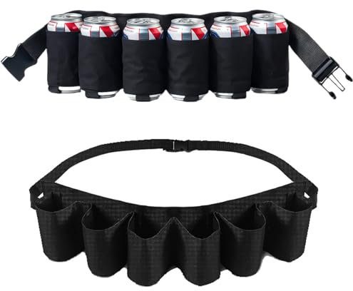 Jortmrd Cintura di Birra Regolabile Portatile con 6 Scomparti per Bevande - per Campeggio, Festival, Addio al Celibato (Nero)