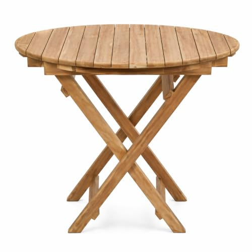 TEMPO STYLE - Tavolo Pieghevole Rotondo 80×80 cm in Teak Artù | Tavolo Salvaspazio da Esterno per 4 persone | Certificato FSC