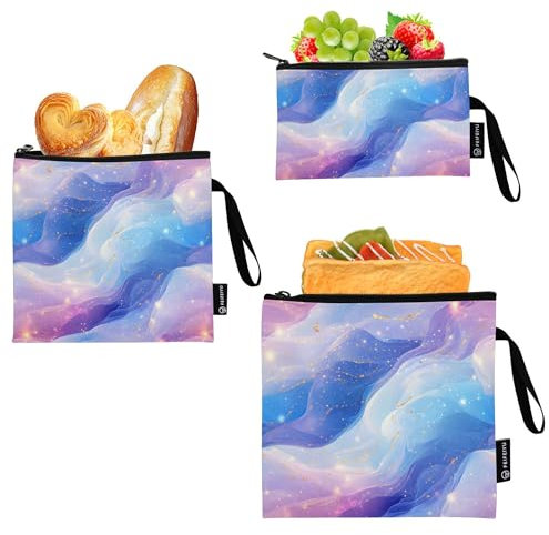 Wudan Sacchetti riutilizzabili per snack per bambini, confezione da 3 sacchetti di emergenza per alimenti, da cucina, per campeggio, escursionismo, golf