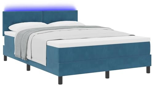 vidaXL Boxspring-säng med madrass och LED Mörkblå 140x190 cm Sammet
