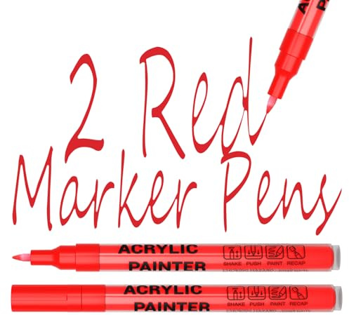 Alitastro Acrylic Paint Pens Waterproof Markers 2 Red Permanent Marker Pens Acrylic Pens for Rock Painting Glass Stone Ceramic Metal Fabric Pebble Painting pens Craft Supplies