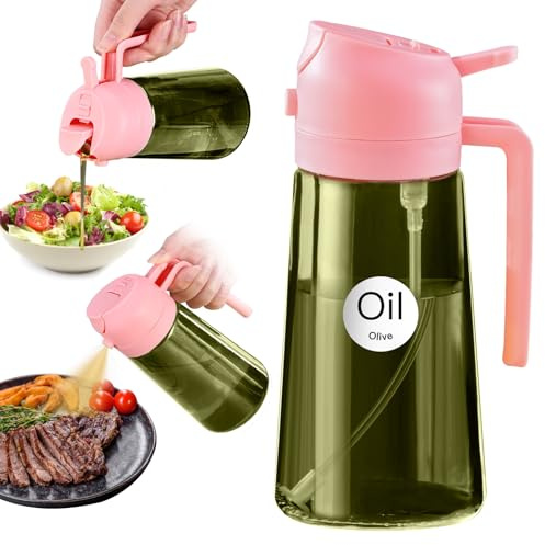 YARRAMATE 16oz/470ml Light-Blocking Dark Oil Sprayer for Cooking, 2-in-1 Olive Dispenser Bottle, Premium Green Glass, Food-Grade Mister for Air Fryer, BBQ, Kitchen Use (Pink)