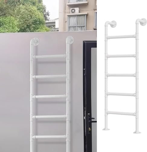 White Metal Wall Ladder Multifunctional Iron Loft Ladder for Bunk Beds 145cm Height Climbing Ladder for Outdoor Warehouse & Basement Walls