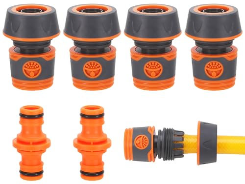 Hejo 6 Pezzi Connettore per Tubo da Giardino, Attacchi Rapidi da 3/4'' Raccordi per Tubo, Kit di Collegamento al per Prolunga Tubo, Tubo da Giardino con Connettore, per Inizio e Fine del Tubo