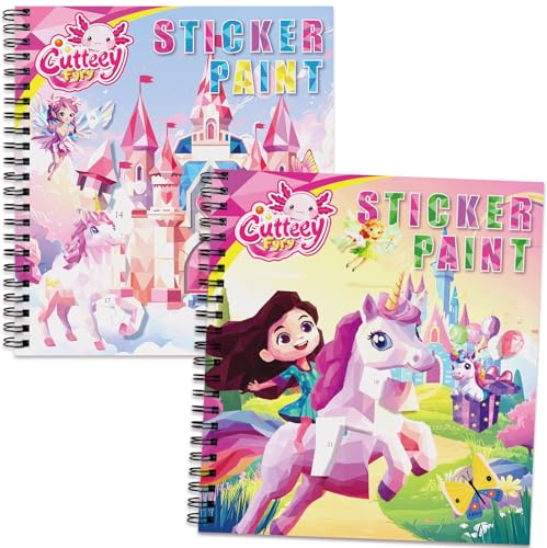 CutteeyFyry 2Pcs Stickerbuch FüR Kinder ab 4-8 Jahre,Einhorn Stickern Nach Zahlen mit Geschichten,Kinder Stickerheft Zur Verbesserung Der Intelligenz,Flugzeug Beschäftigung kinder Geburtstagsfeier