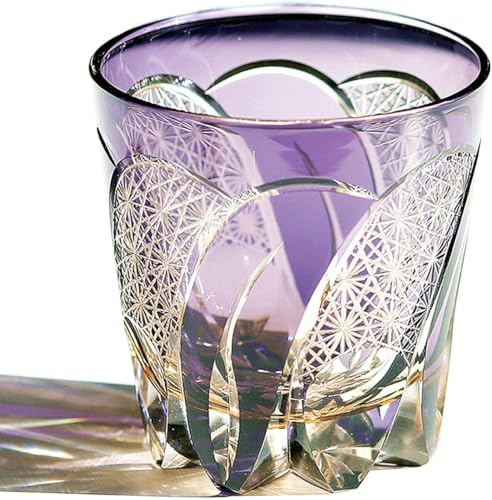 LOUISEQUN Edo Kiriko - Bicchiere da whisky in cristallo tagliato a mano, stile giapponese, 320 ml, per cocktail, vodka, birra, con confezione regalo