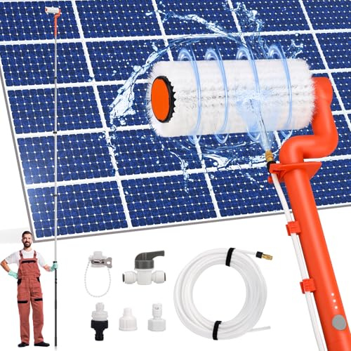 6.2m Electric Solar Panel Cleaning Brush, 2-in-1 Water-Fed Extendable Kit | Solar Panel Cleaning Kit with Telescopic Water Fed Pole, Low/High Speed, Rechargeable, for Autumn Solar Panel Maintenance